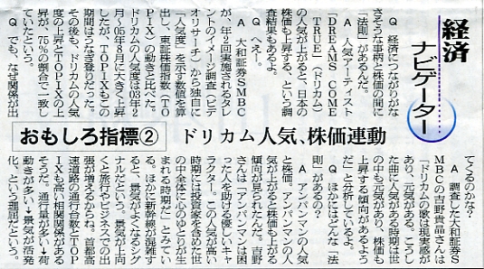 朝日新聞2009年11月11日夕刊経済ナビゲーターおもしろ指標2